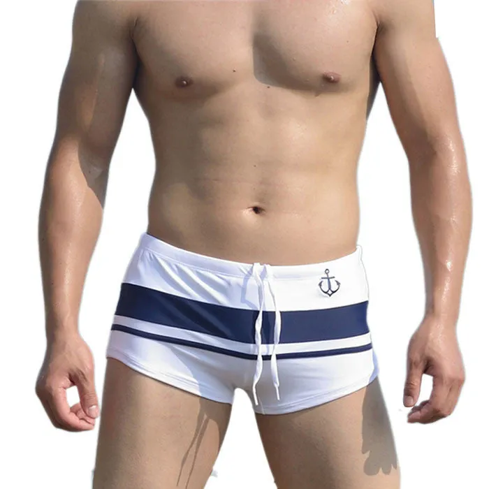 Attractive Top Design Men Sexy Beach Pants Shorts Stripe Color Matching Boxer Trunks Swimwear AP 18