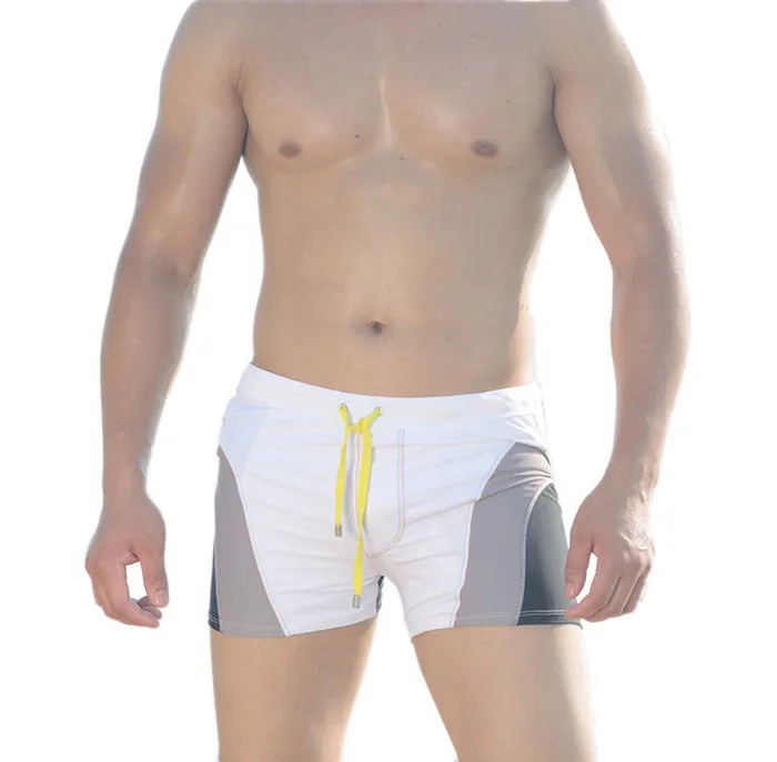 Attractive Top Design Men Sexy Beach Pants Shorts Stripe Color Matching Boxer Trunks Swimwear AP 18