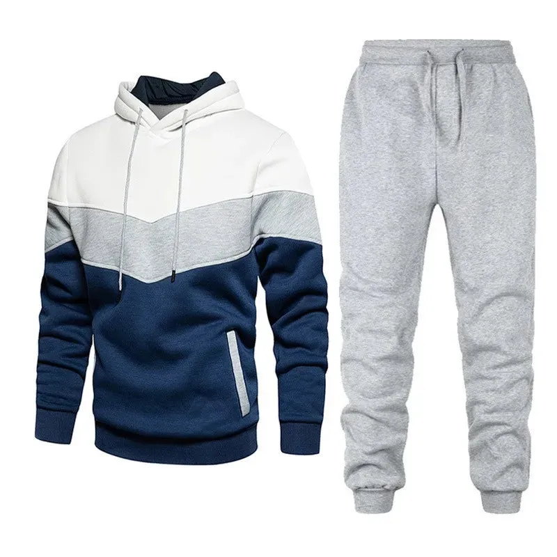 Autumn/Winter Men's Sports Hoodie Set - 3-Color Block Hoodie & Pants