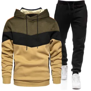 Autumn/Winter Men's Sports Hoodie Set - 3-Color Block Hoodie & Pants