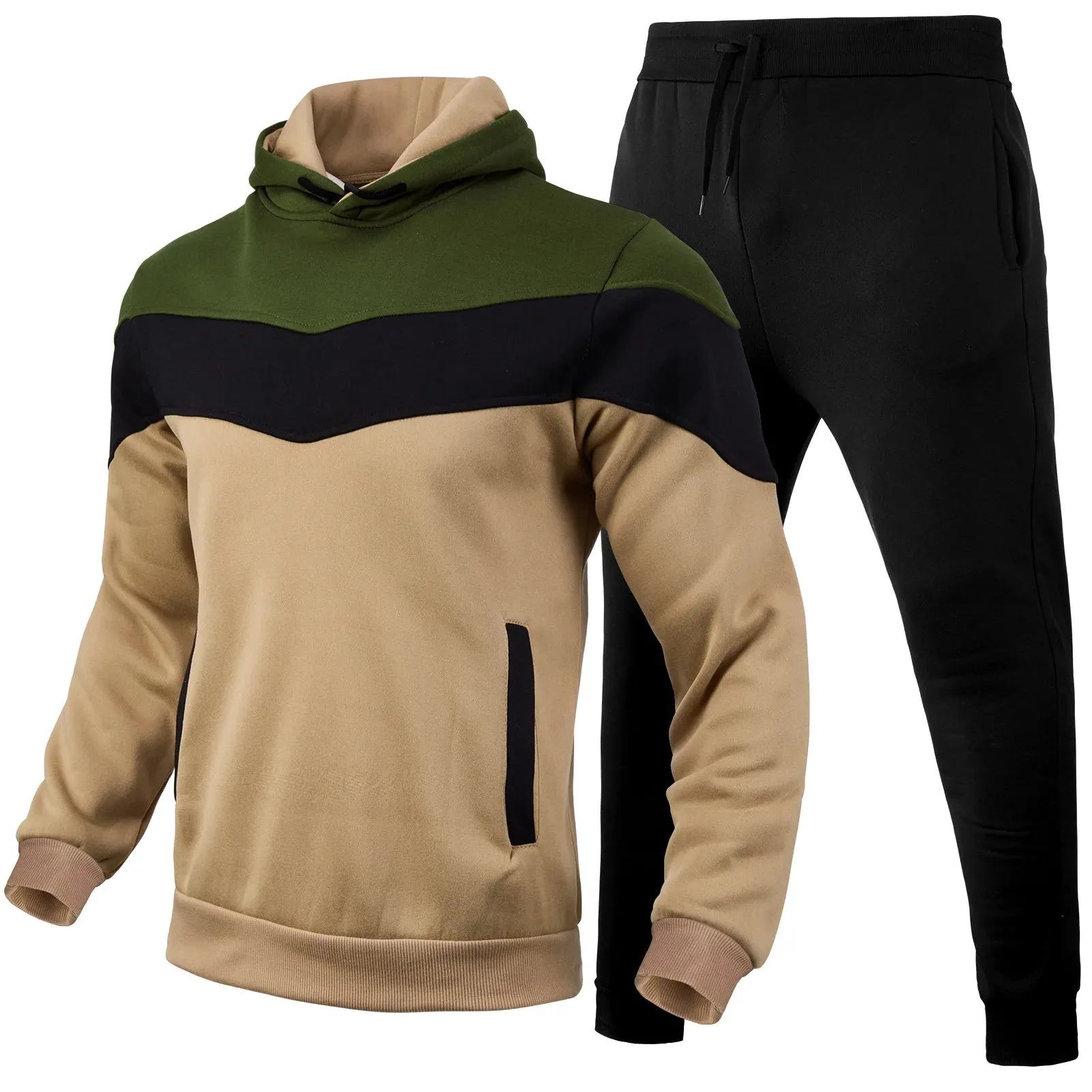 Autumn/Winter Men's Sports Hoodie Set - 3-Color Block Hoodie & Pants