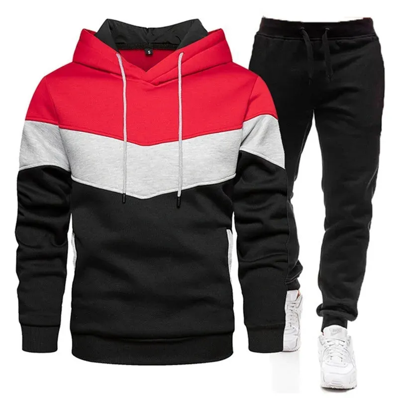 Autumn/Winter Men's Sports Hoodie Set - 3-Color Block Hoodie & Pants
