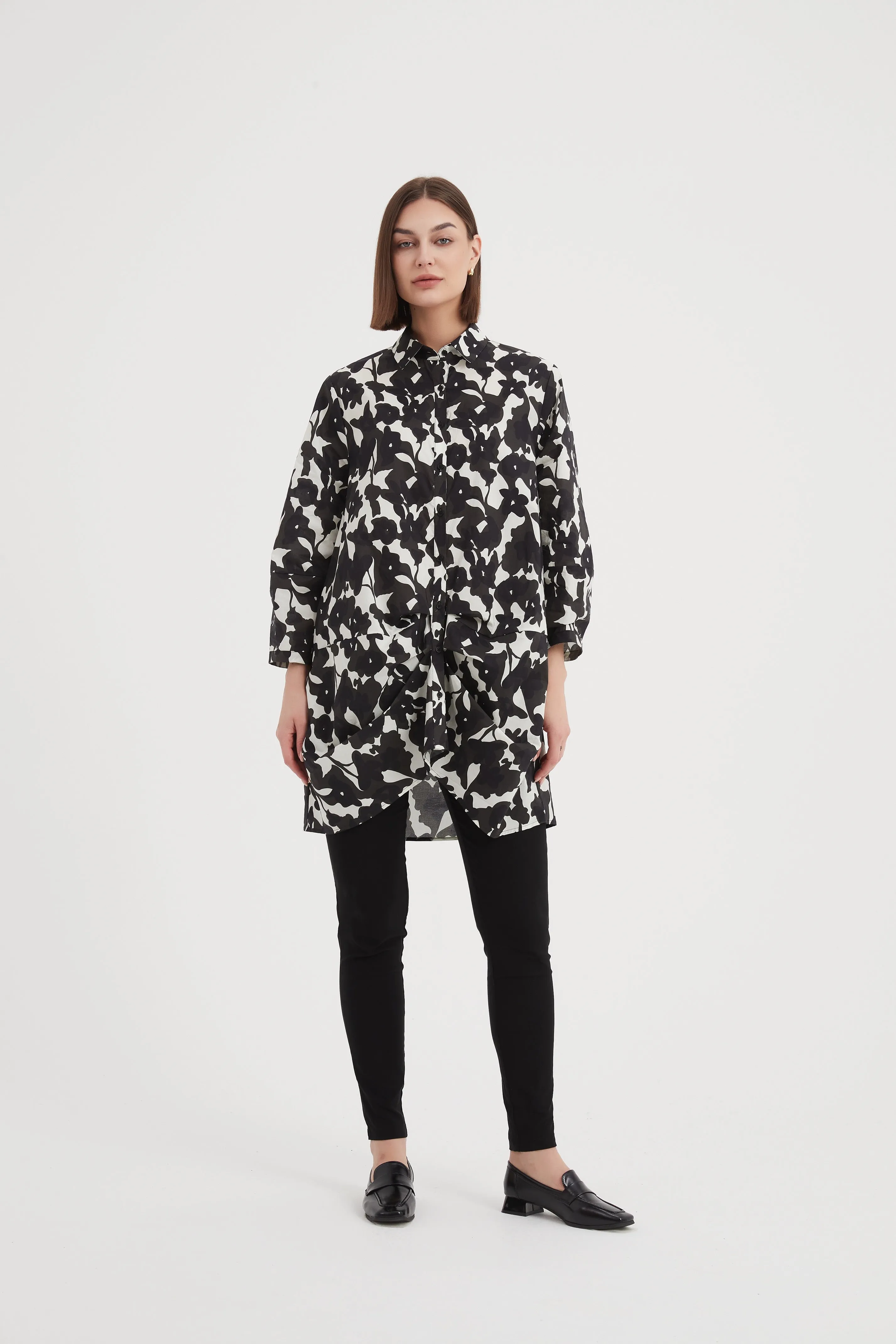 Button Front Volume Shirt Floral