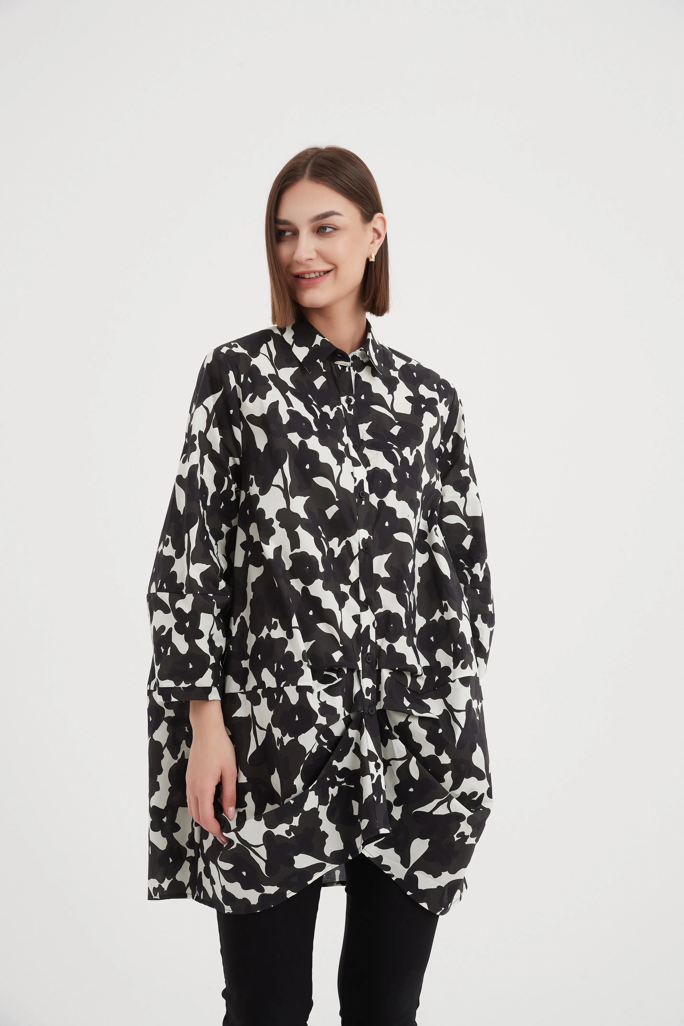 Button Front Volume Shirt Floral