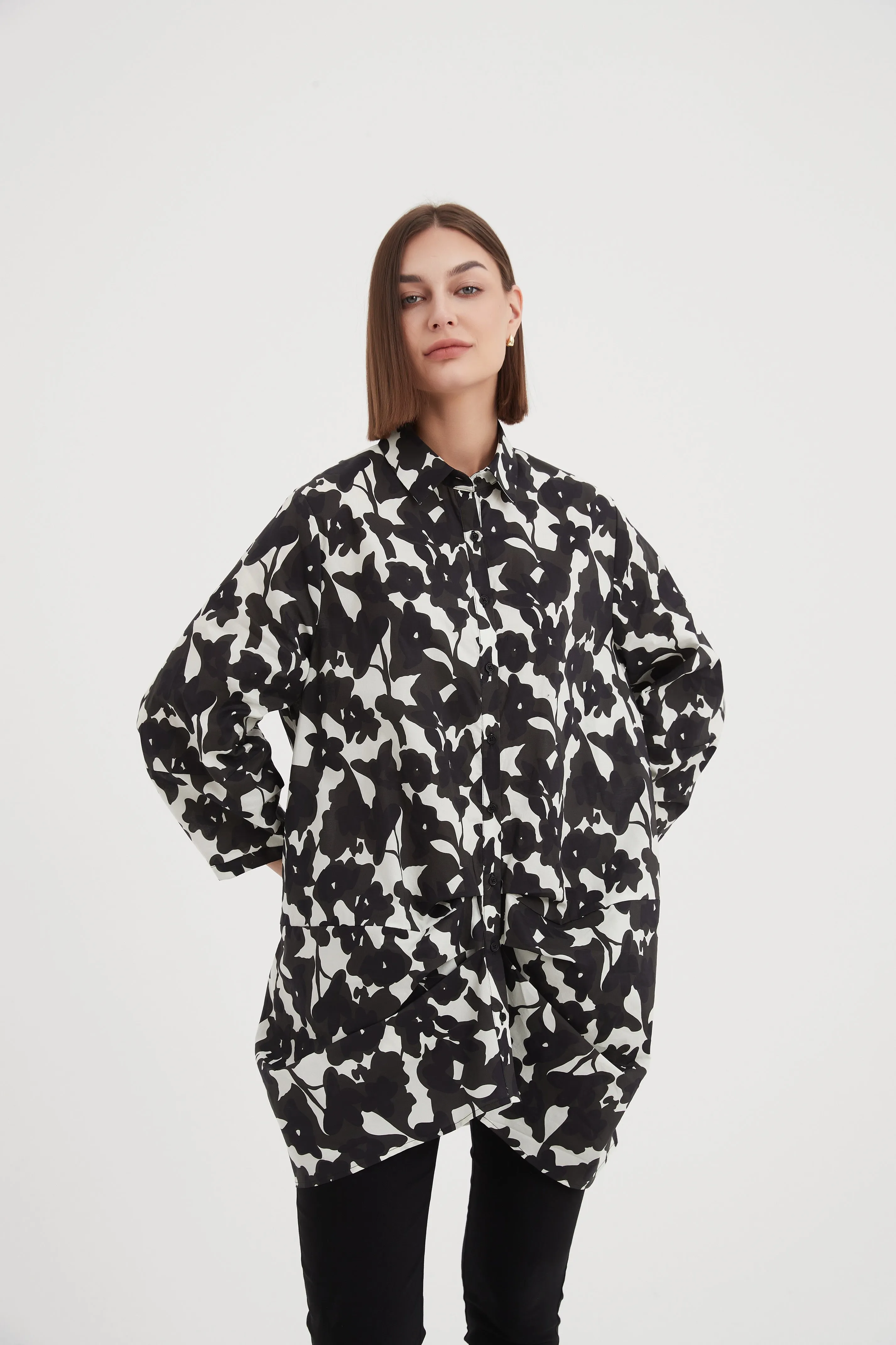 Button Front Volume Shirt Floral