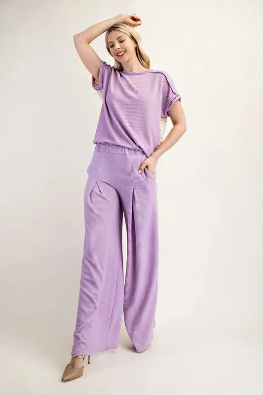Celeste Full Size Textured Wide-Leg Pants with Pockets Plus Size
