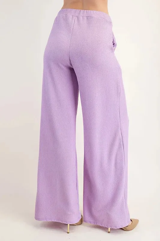 Celeste Full Size Textured Wide-Leg Pants with Pockets Plus Size