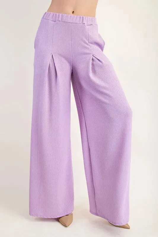 Celeste Full Size Textured Wide-Leg Pants with Pockets Plus Size