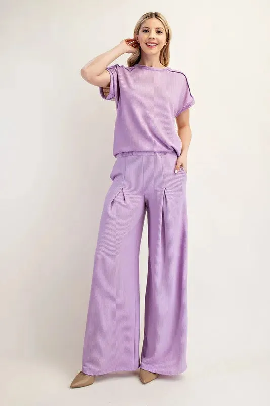 Celeste Full Size Textured Wide-Leg Pants with Pockets Plus Size