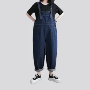 Dark pattern baggy fit 90s denim bib for women