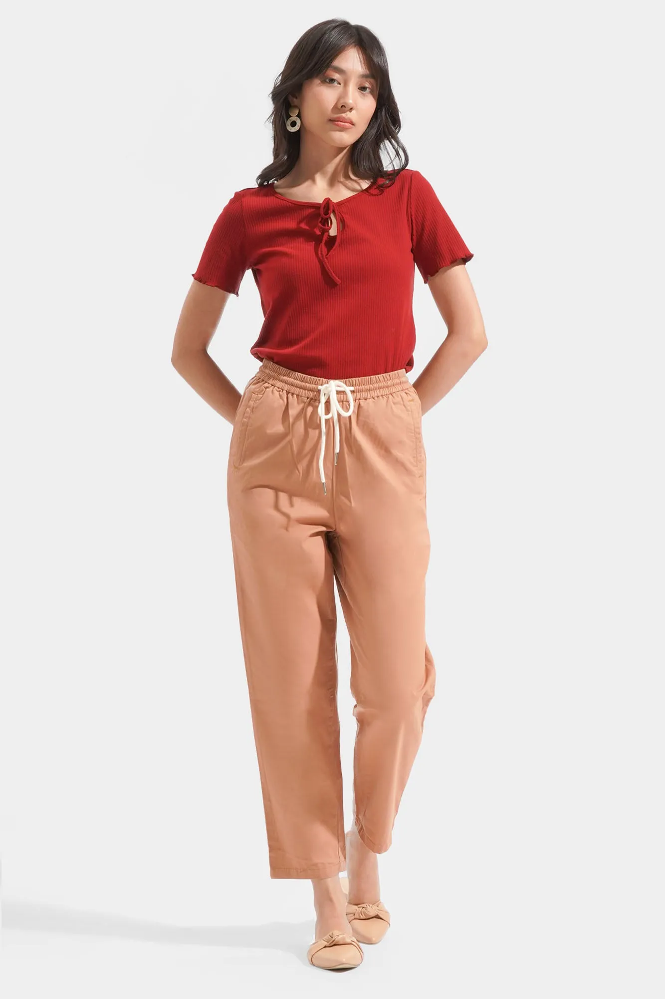 Drawstring Waist Cropped Cozy Pants