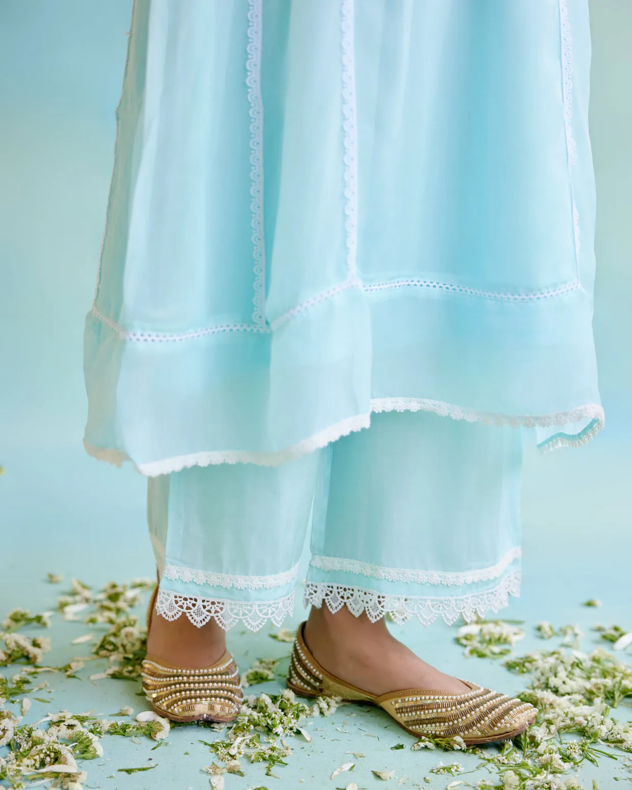 Dreamy Blue Organza Anarkali with Silky Modal Wide Leg Pants