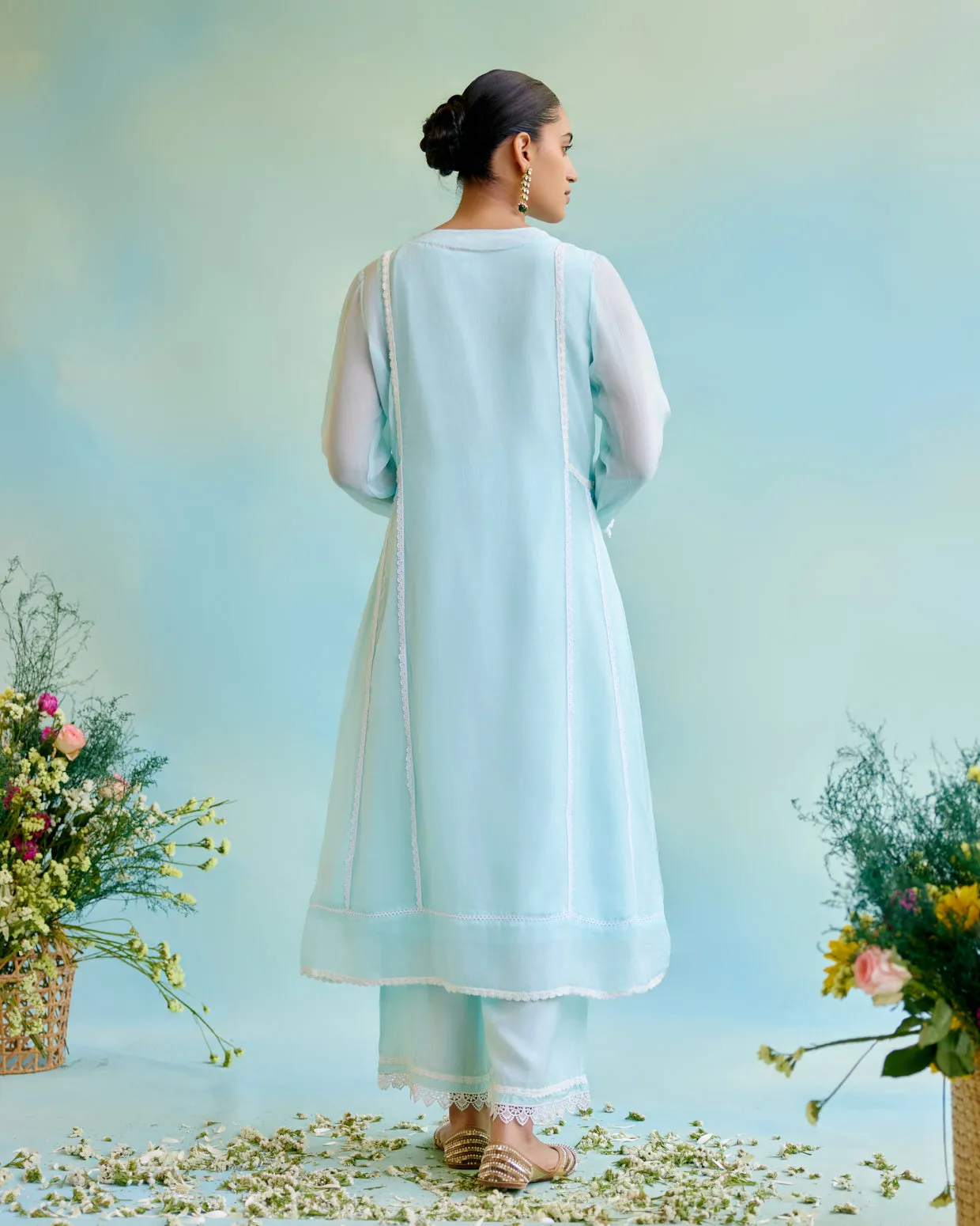 Dreamy Blue Organza Anarkali with Silky Modal Wide Leg Pants
