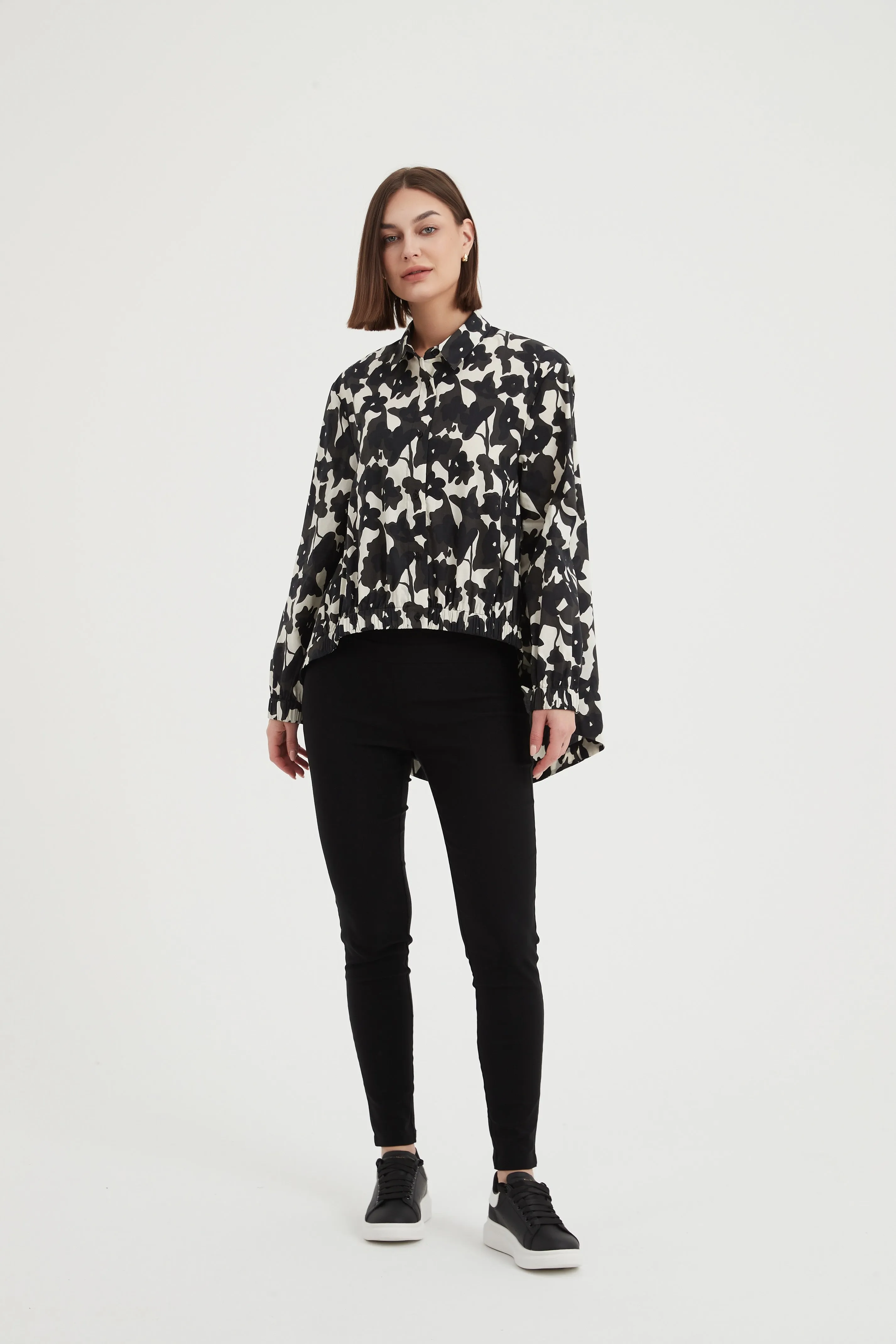 Elastic Front Hem Shirt Floral