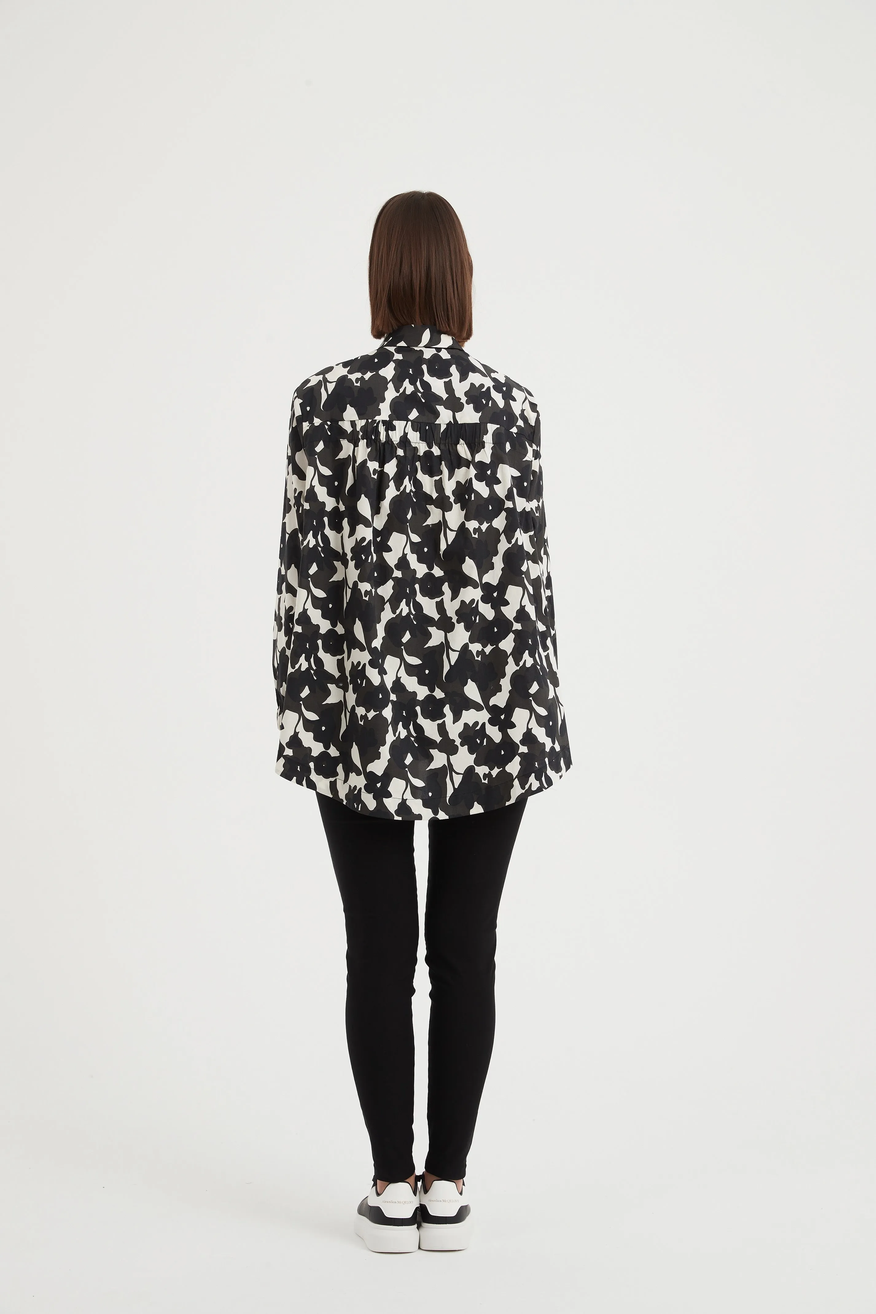Elastic Front Hem Shirt Floral