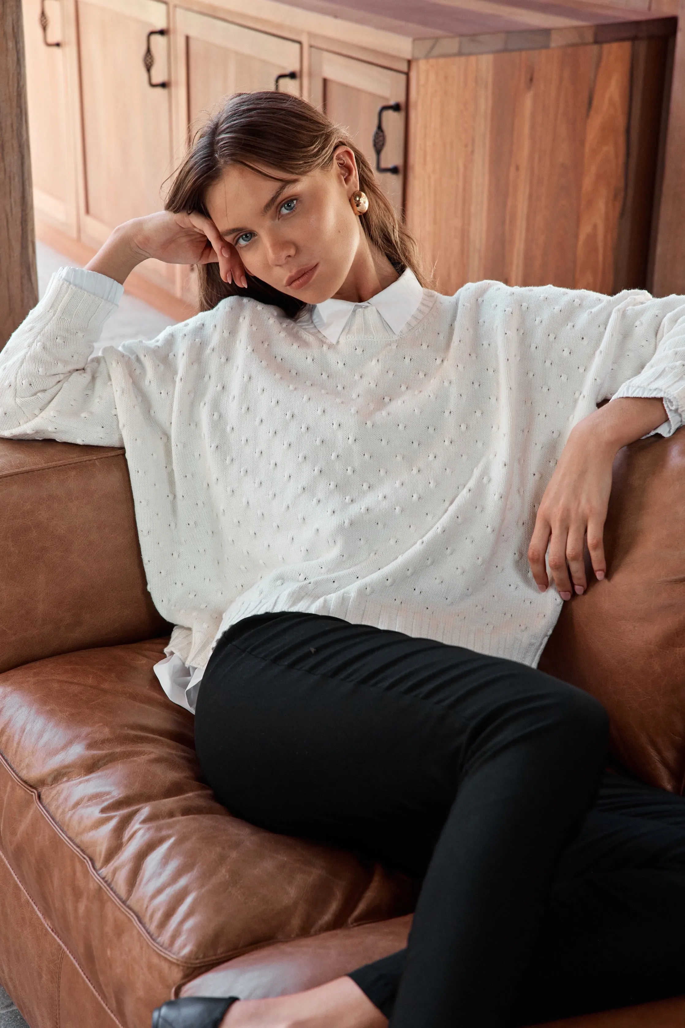 Elastic Front Hem Shirt Floral