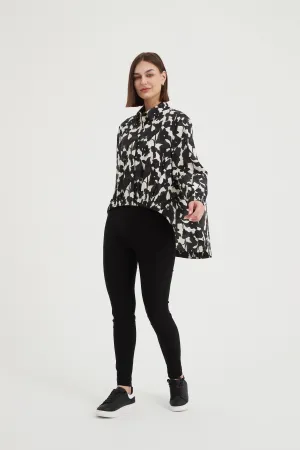 Elastic Front Hem Shirt Floral