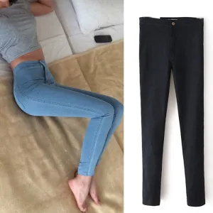 Fashion high waist Women jeans Stretch Skinny jeans Female high slim Pencil pants black Denim Ladies pants C0455