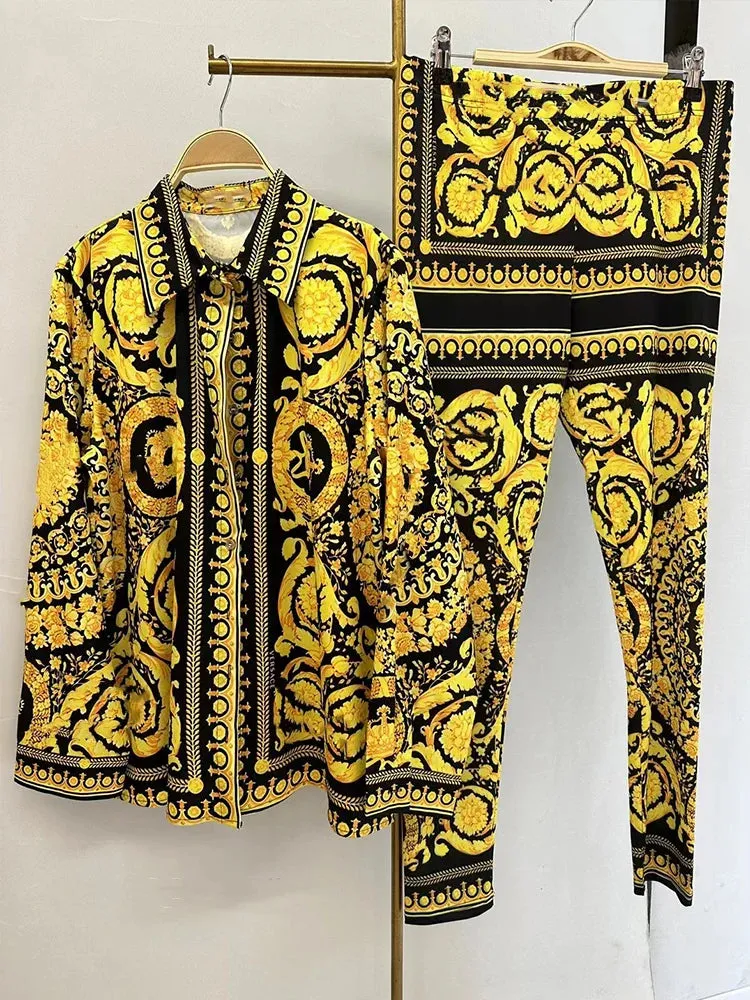 Flower Shirt Pants Casual two-piece