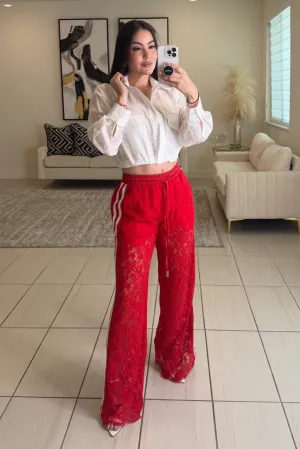 Georgeous Lace Stripes Red Pants