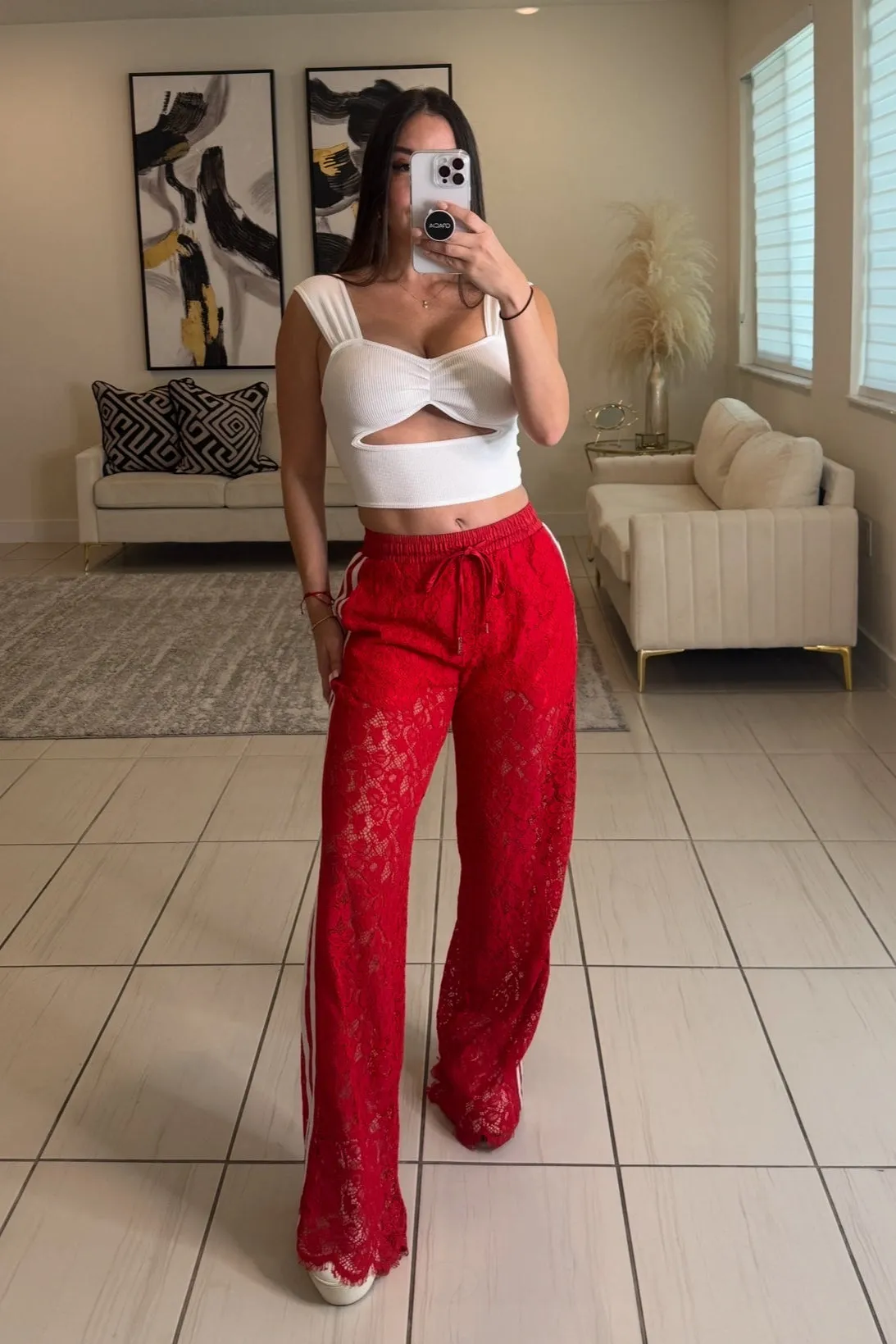 Georgeous Lace Stripes Red Pants
