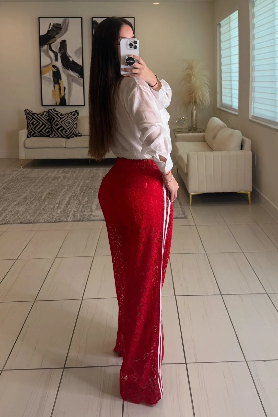 Georgeous Lace Stripes Red Pants