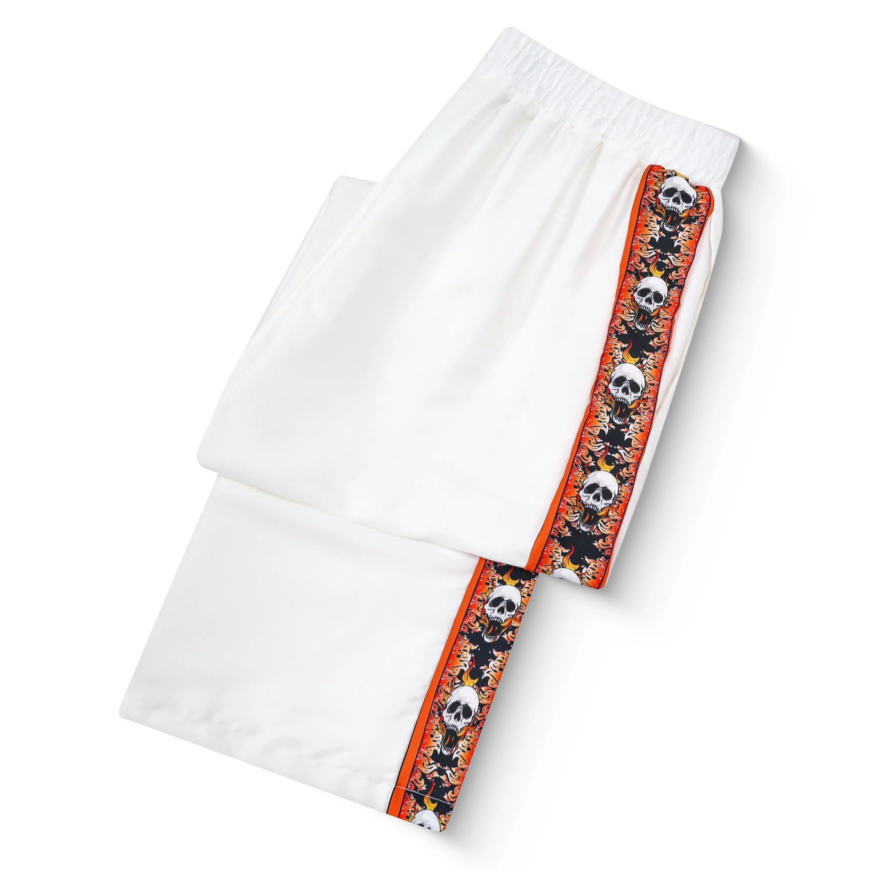 Ghost Rider Halloween Casual Trousers With Elastic Waistband Skull Orange Side Design