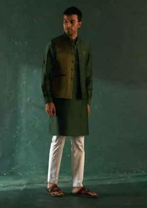 Green kurta and nehru jacket set