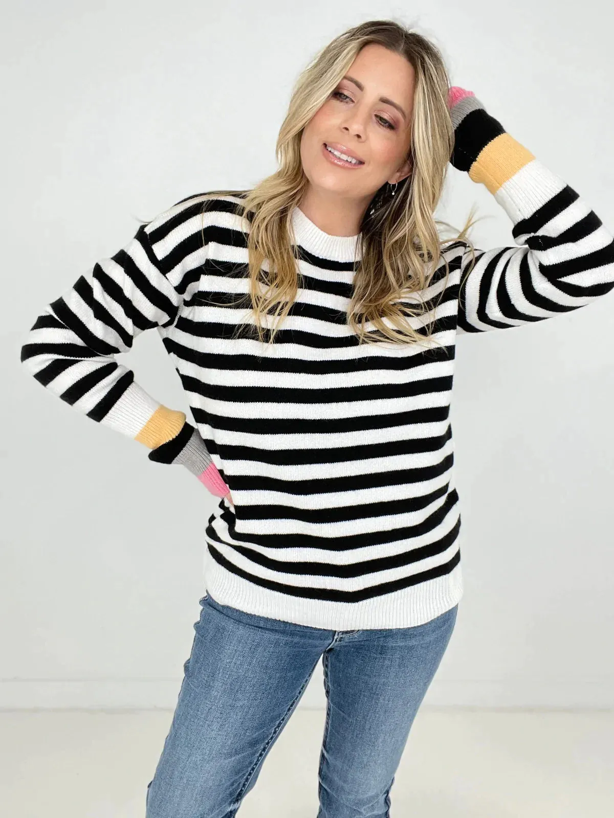 Hazel Blues® | Crew Neck Striped Sweater