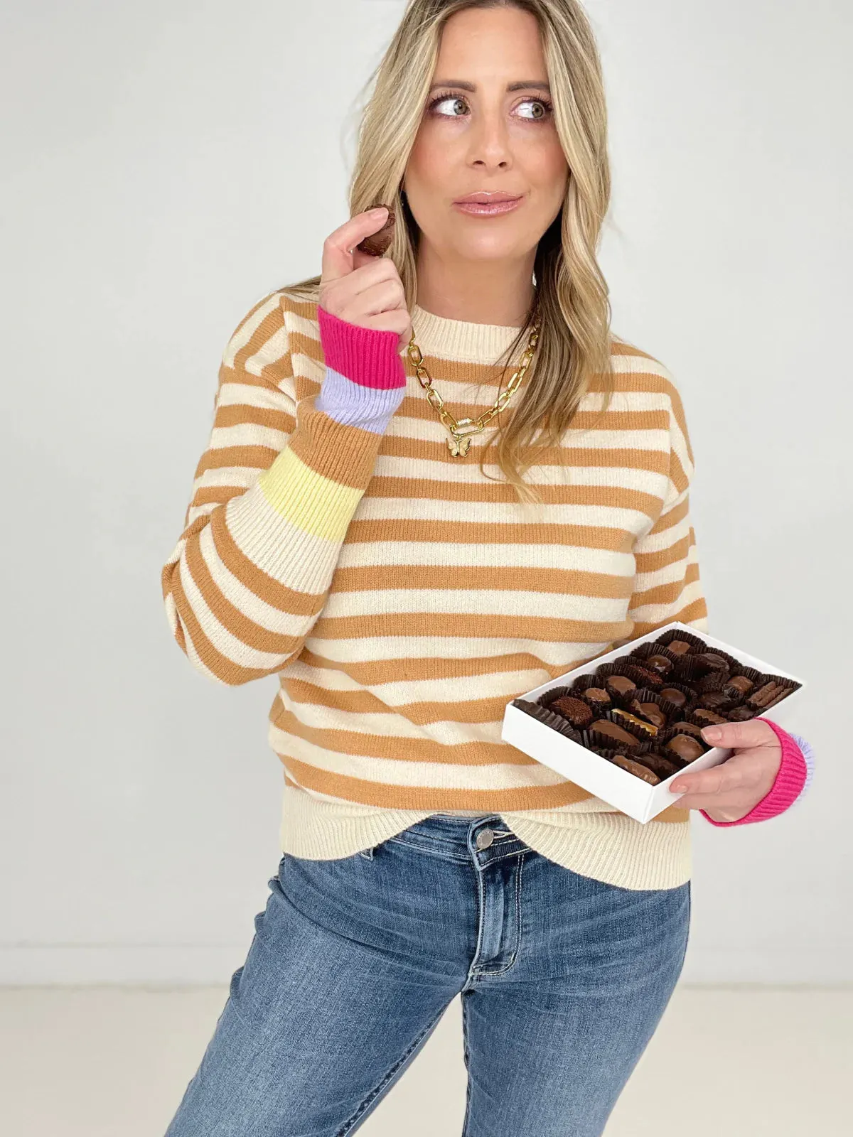 Hazel Blues® | Crew Neck Striped Sweater