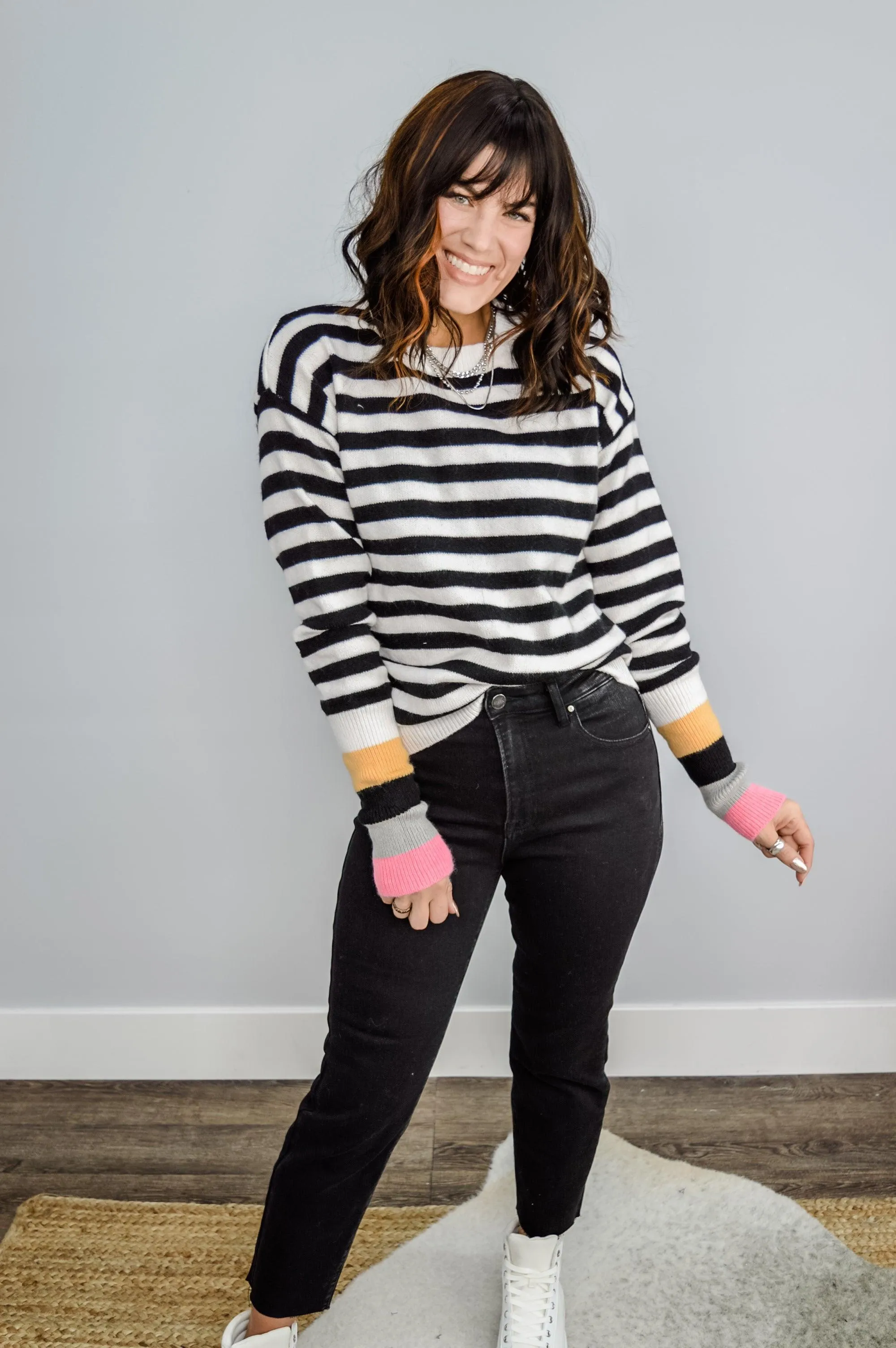Hazel Blues® | Crew Neck Striped Sweater