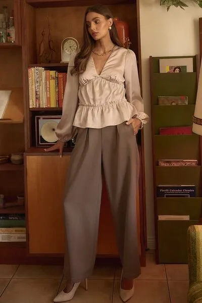 Hazel Blues® |  Mittoshop Inverted Pleat Detail Wide Leg Pants