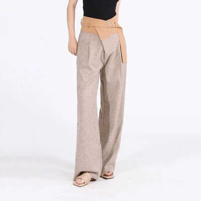High Waist Colorblock Spliced Wide Leg Pants for Women