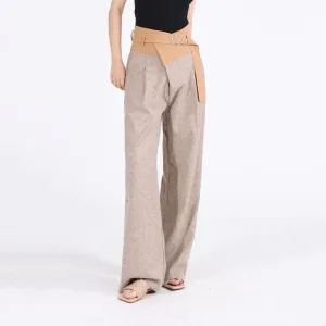 High Waist Colorblock Spliced Wide Leg Pants for Women