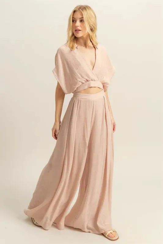 HYFVE Kimono Sleeve Crop Top and Wide Leg Pants Set