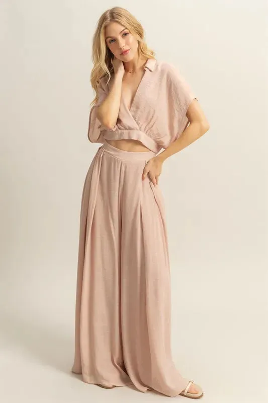 HYFVE Kimono Sleeve Crop Top and Wide Leg Pants Set