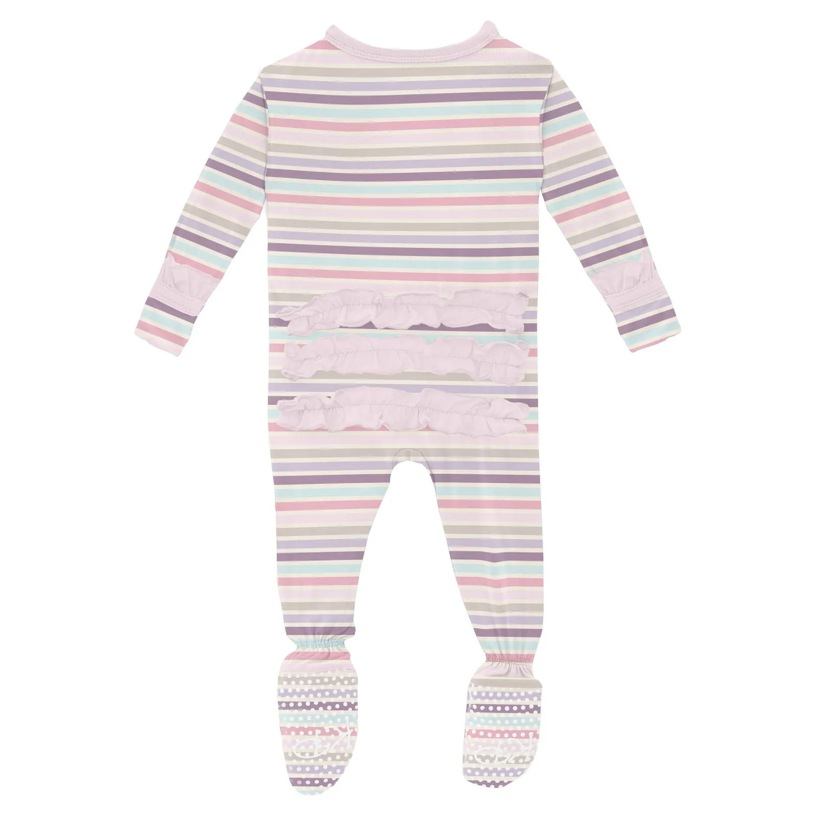 KicKee Pants Print Layette Ruffle Footie with 2 Way Zipper - Ice Cream Stripe