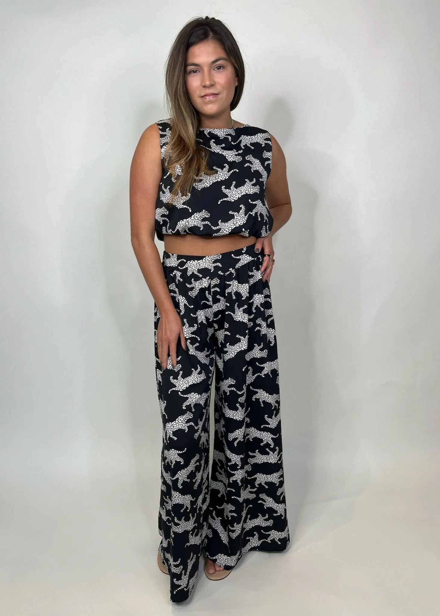 KLD Printed Wide Leg Animal Pant Black