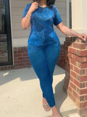 LW Plus Size 2pcs suit Autumn NEW Print Two-piece Pants Set Fashion causal short sleeve top  Matching Set Trousers Two Piece Set