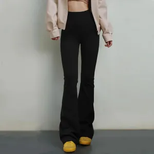 Maden Women Slim Yoga Pants Fitness Sports Black Trousers Slight Stretch High-waisted Flare Pants Female Solid Color Sweatpants