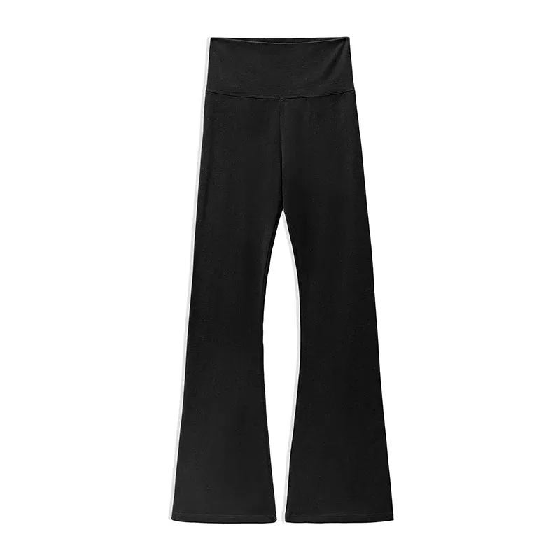 Maden Women Slim Yoga Pants Fitness Sports Black Trousers Slight Stretch High-waisted Flare Pants Female Solid Color Sweatpants