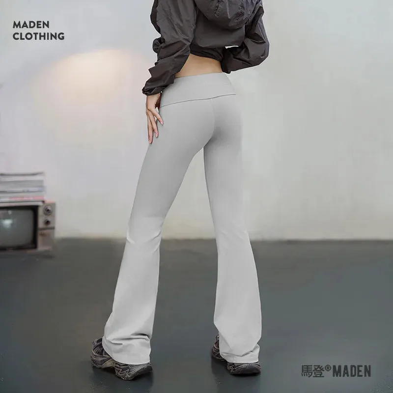 Maden Women Slim Yoga Pants Fitness Sports Black Trousers Slight Stretch High-waisted Flare Pants Female Solid Color Sweatpants