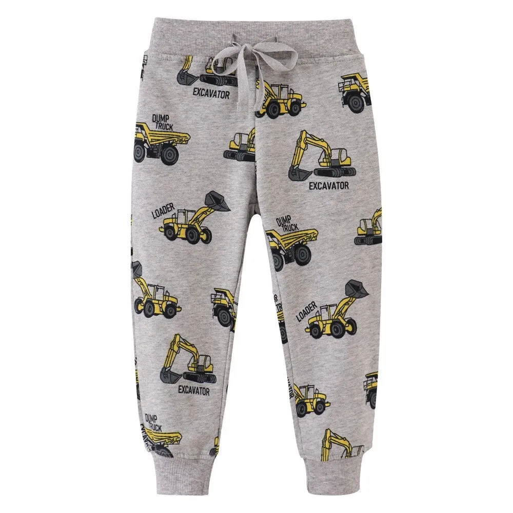 Melange & Excavator Print Warm Sports Pants for Boys - Grey