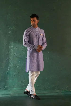 Midas Lavender Chevron Embroidered Kurta With Pant- Set Of 2
