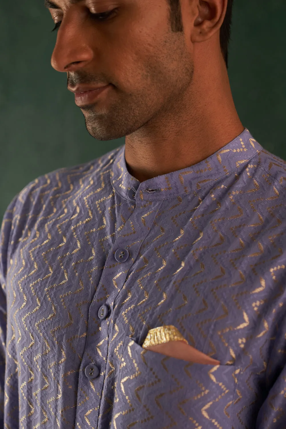 Midas Lavender Chevron Embroidered Kurta With Pant- Set Of 2