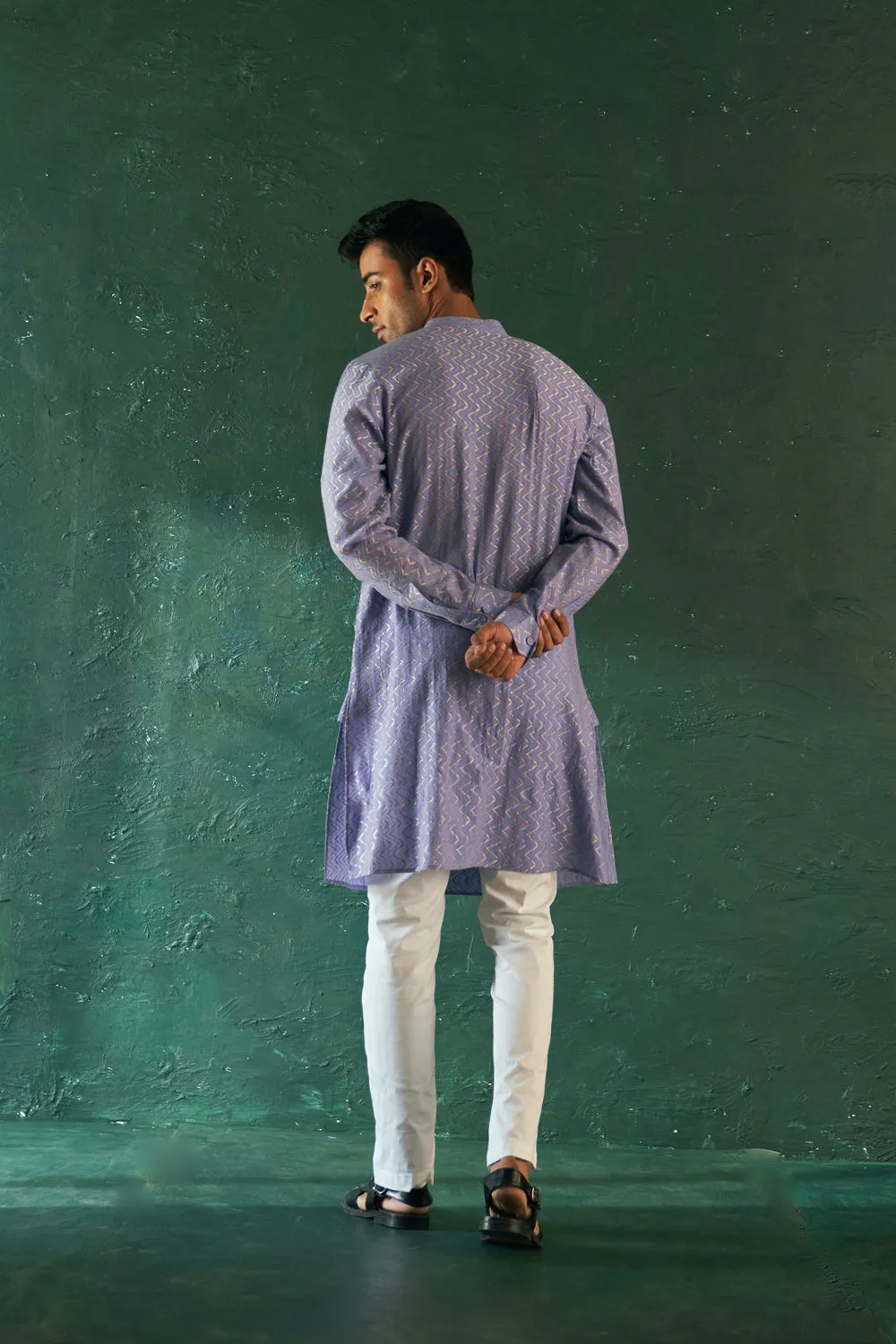 Midas Lavender Chevron Embroidered Kurta With Pant- Set Of 2