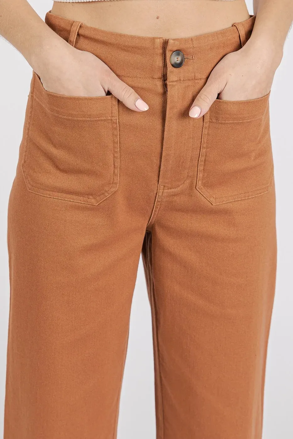 Mittoshop Twill Patch Pocket High Rise Wide Leg Pants