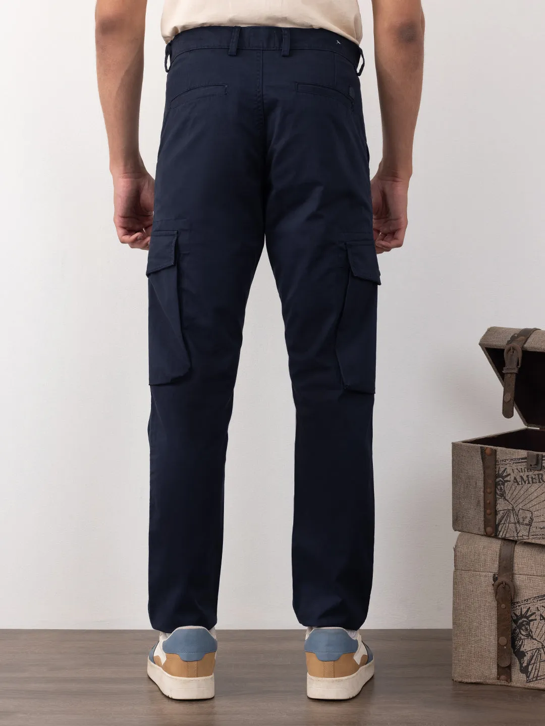 Navy Plain Cargo Pants