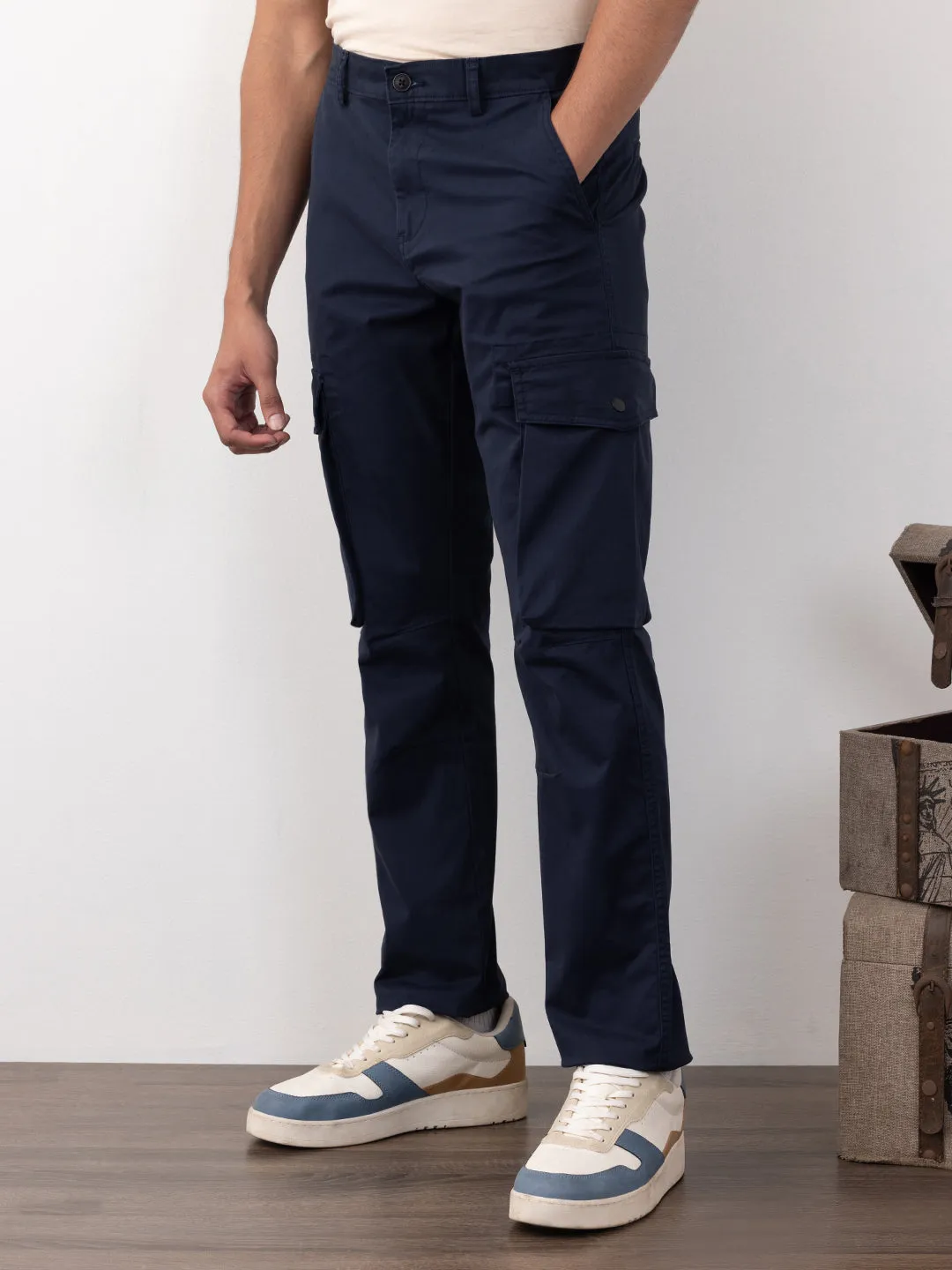 Navy Plain Cargo Pants