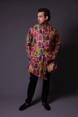 Nehru Jacket with asymmetrical
 kurta and pant